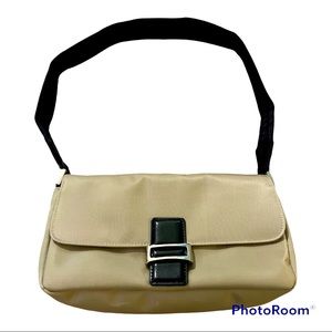 Vintage Y2K Shoulder Nylon Reflective Handbag Euphoria Buckle Leather Trim Purse